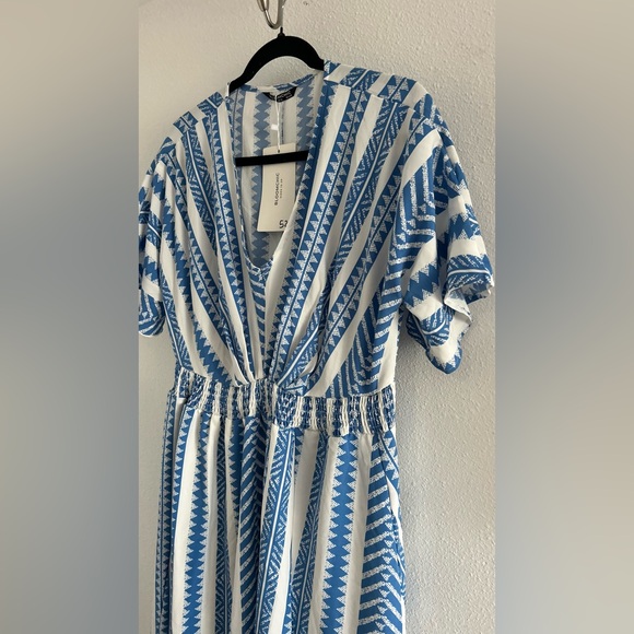 BloomChic Blue and White Striped V-Neck Maxi Dress - Picture 2 of 7
